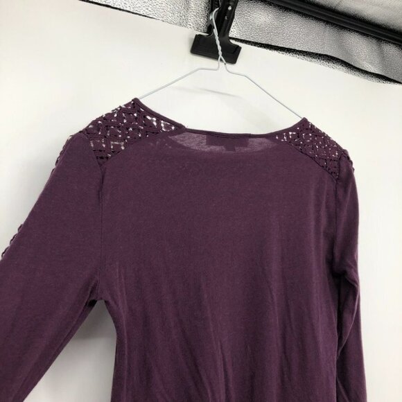 Loft purple long sleeve illusion lace neckline  cutout crochet sleeve t-shirt XS - Picture 7 of 13